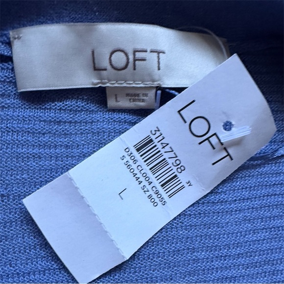 Loft Ribbed Knit Open Front Cardigan Lt. Blue Size Large NWT! - Picture 2 of 7